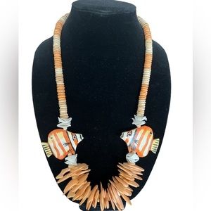 VINTAGE Hand Painted Wooden Fish Necklace